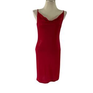 Vtg Y2K 2000s Red Shimmer Slink Cowl Slip Dress Wmns L